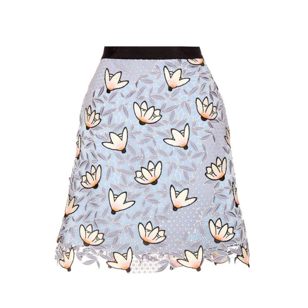Self Portrait Embroidered Lace Skirt Grey Blue